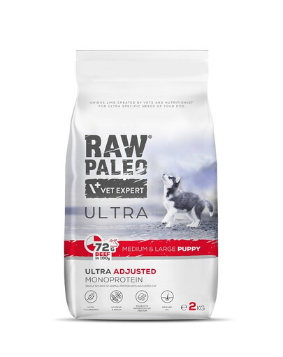 RAW PALEO Ultra Beef Medium&Large Puppy 2kg keskmist ja suurt tõugu kutsikatele veiseliha