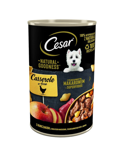 CESAR 24x400g kruusapurk kanaga, millele on lisatud porgandit, täisterapasta ja õunu