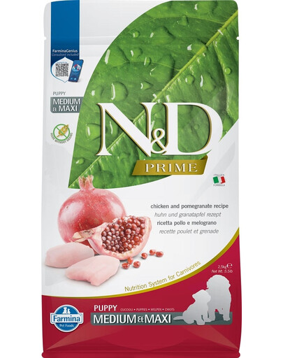 FARMINA N&D PRIME PUPPY MEDIUM & MAXI kutsikatoit kana ja granaatõunaga 2,5 kg