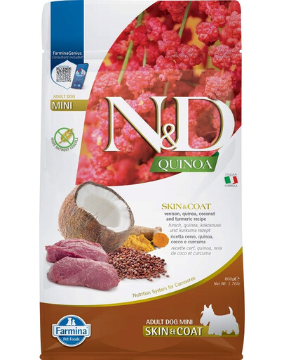 FARMINA N&D Quinoa Skin & Coat Venison Mini dla psów małych ras 800g