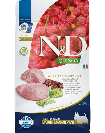 FARMINA N&D Quinoa Weight Management Lamb & Broccoli Mini väikestele tõugudele 800 g