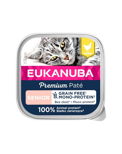 EUKANUBA Grain Free Senior Monoproteinowy pasztet dla starszych kotów Kurczak 85 g