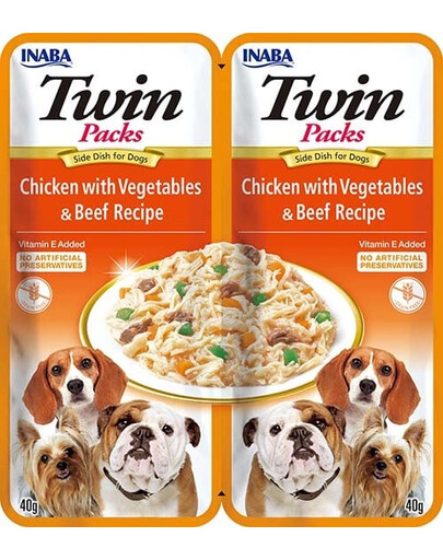 INABA Dog Twin Kana, köögiviljad ja veiseliha puljongis koertele 2x40 g