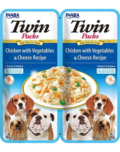 INABA Dog Twin Kana, köögiviljad ja juustu puljongis koertele 2x40 g