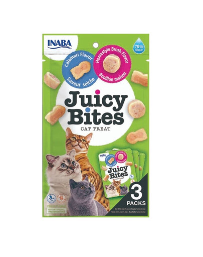 INABA Juicy Bites märjad maiuspalad koduse puljongiga ja kalmaariga kassidele 33,9 g (3x11,3 g)