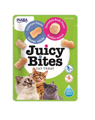 INABA Juicy Bites märjad maiuspalad koduse puljongiga ja kalmaariga kassidele 33,9 g (3x11,3 g)