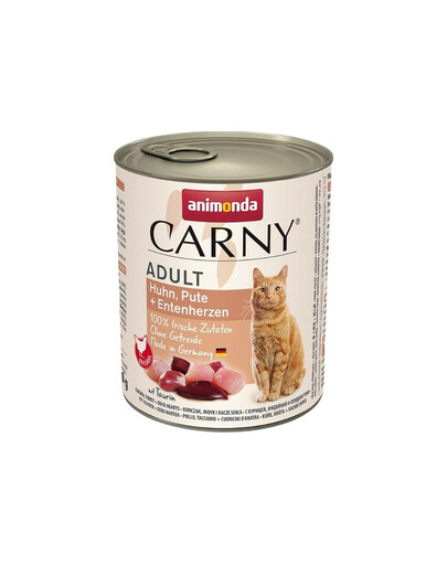 ANIMONDA Carny Adult Chicken&Turkey&Duck hearts 800 g kana, kalkun ja part täiskasvanud kassidele
