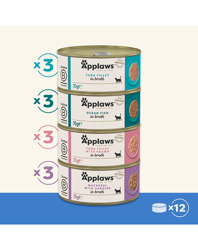 APPLAWS Cat Tin Multipack 12 x 70g Fish Collection kasside märgtoit kalaga