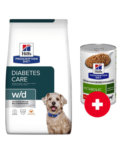 HILL'S Prescription Diet Diabetes Care w/d Canine 4 kg ülekaalule kalduvatele / kastratsioonijärgsetele koertele + 1 purk TASUTA