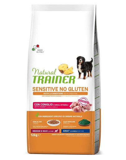 TRAINER Natural Sensitive No Gluten Medium Maxi Adultkoos küülikuga 12kg