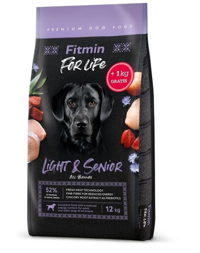 FITMIN Dog For Life Light & Senior koeratoit täiskasvanud ja vanemaealistele koertele 12 + 1 kg