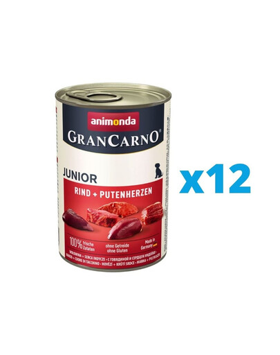ANIMONDA GranCarno Junior rinkinys jautiena /  širdelės12 x 400 g