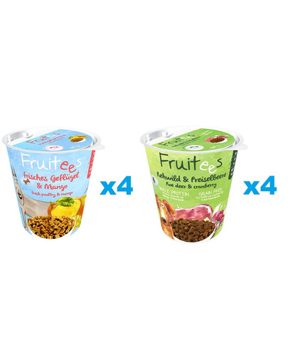 BOSCH Fruitees Linnuliha ja mango + metskitse ja jõhvika koeratreenerid 8 x 200 g