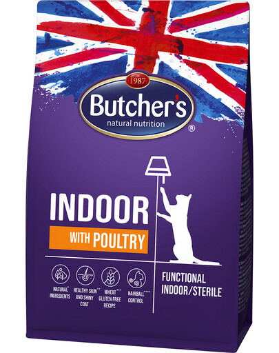 BUTCHER'S Functional Cat Indoor kodulindudega 2x800 g