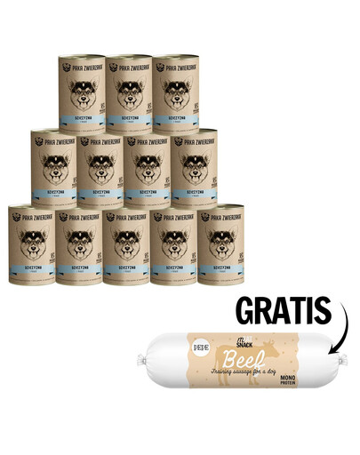PAKA ZWIERZAKA Hirve ja lõhe 12 x 400g märja koeratoit + veiselihavorst koertele 200g TASUTA