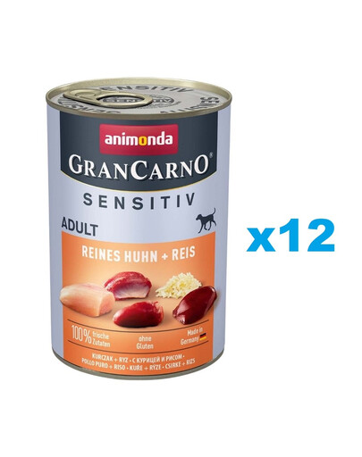 ANIMONDA GranCarno Sensitiv Pure Chicken&Rice 12x400 g kana riisiga tundlikele täiskasvanud koertele