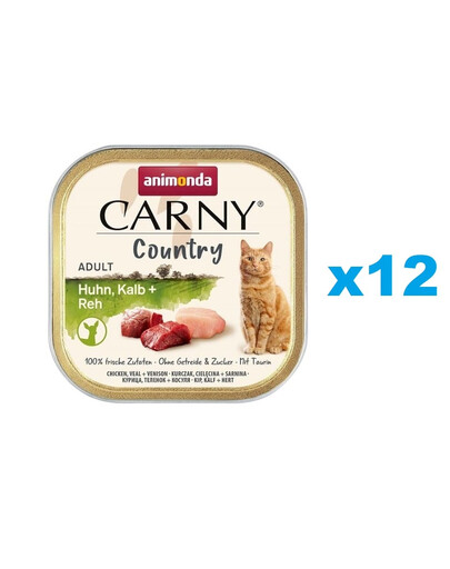ANIMONDA Carny Country Adult Chicken, Veal, Vension 12x100 g kana-, vasika- ja sealiha täiskasvanud kassidele