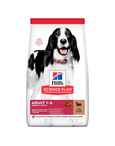 HILL'S Science Plan Canine Adult Medium Lamb & Rice 18 kg keskmise tõugu koeratoit lambaliha & riis + 2x konservid ja Ajax Spray TASUTA
