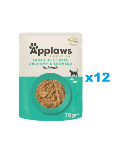 APPLAWS Cat Adult Pouch Tuna Fillet with Whole Anchovy in Broth Tuunikala ja anšoovised puljongis 12x70 g