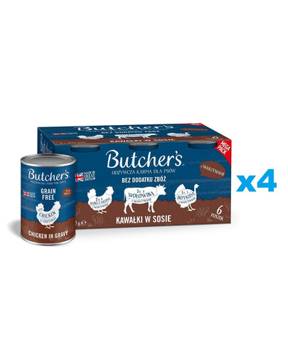 BUTCHER'S Original Retsept kastmes Segatud maitsed köögiviljadega 24x400 g tükki kastmes veise-, kalkuni- ja kanalihaga koertele