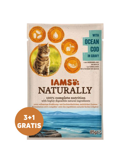 IAMS Naturally Adult Cat with Ocean Cod in Gravy корм для кошек в соусе 85 г