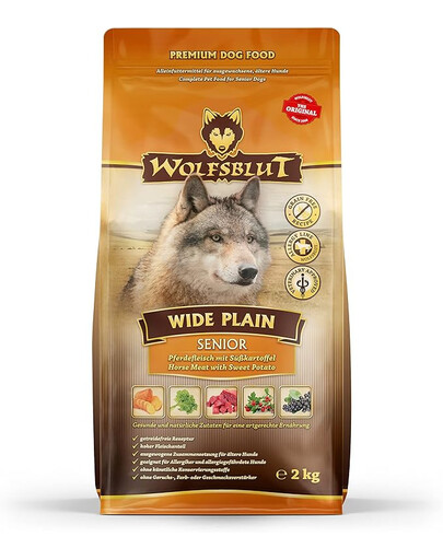 WOLFSBLUT Wide Plain Senior kuivtoit vanematele allergilistele koertele hobuseliha ja maguskartuliga 12,5 kg