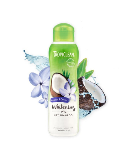 TROPICLEAN Awapuhi & Kookospähkli valgendav šampoon 355ml valge ja kerge karvkatte šampoon koertele ja kassidele