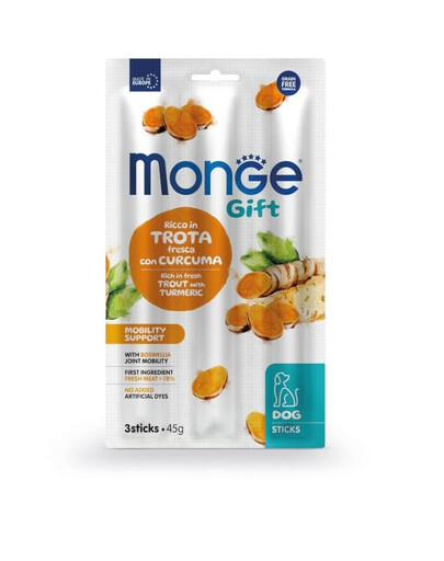 MONGE Dog Sticks Adult Forelliga kurkumaga 45g