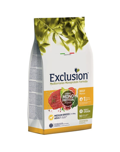 EXCLUSION MonoProtein Noble Grain keskmise tõugu koeratoit veiselihaga keskmise tõugu koertele 12 kg