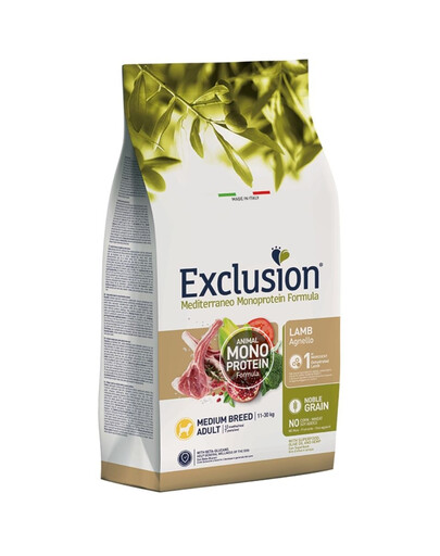 EXCLUSION MonoProtein Noble Grain keskmise tõugu koeratoit lambalihaga 12 kg.