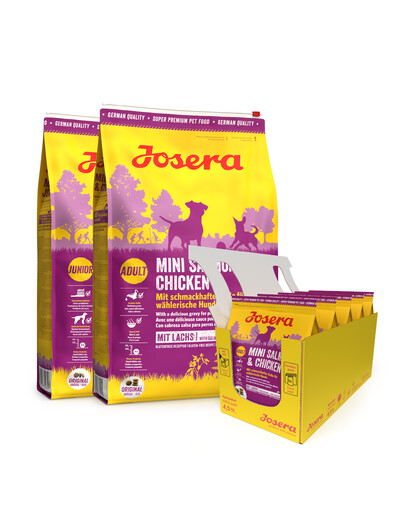 JOSERA Mini lõhe ja kana 2 x 10kg täiskasvanud väikestele koertele + 5 x 900g TASUTA