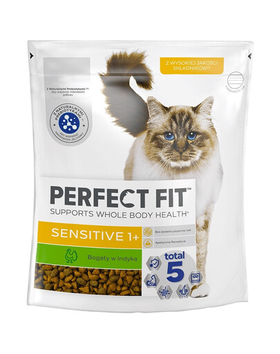 PERFECT FIT (Sensitive 1+) 6x750 g Kalkunirikas - kuivtoit tundliku seedesüsteemiga kassidele