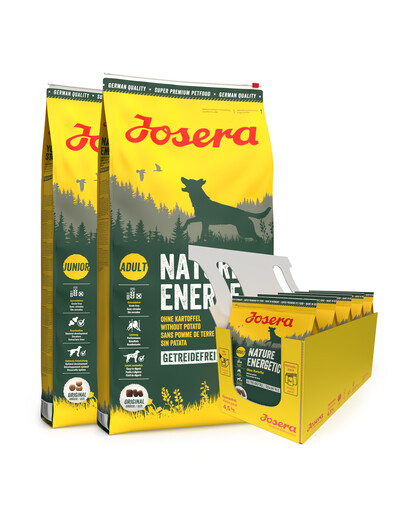 JOSERA Nature Energetic 2 x 12,5kg aktiivsetele täiskasvanud koertele + 5 x 900g TASUTA