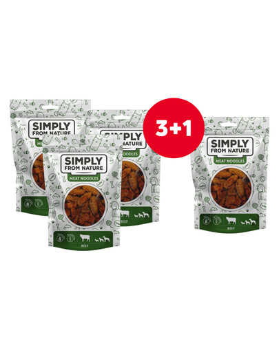 SIMPLY FROM NATURE Lihanuudlid veiselihaga koertele 4 x 80 g (3+1 TASUTA )