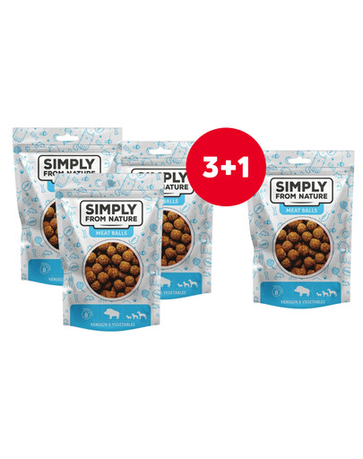 SIMPLY FROM NATURE Meat Balls Mängu- ja köögiviljapallid koertele 4 x 80 g (3+1 TASUTA)