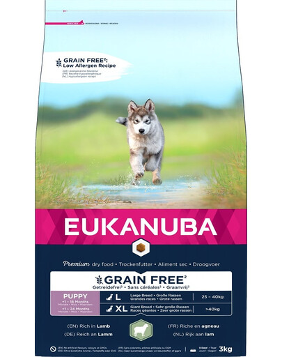 EUKANUBA Grain Free L Puppy Lamb 3 kg suurt tõugu kutsikatele