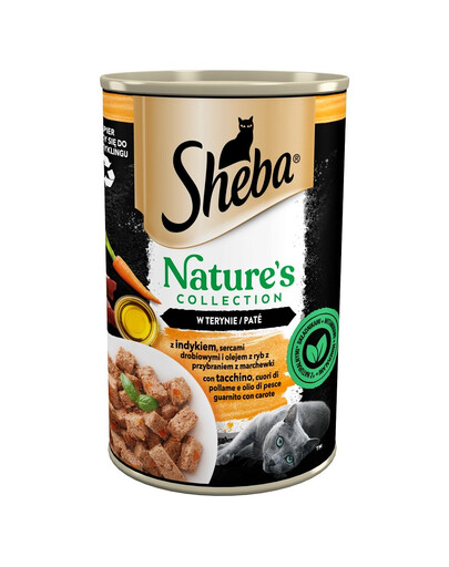 SHEBA purk 12x400 g Nature's Collection märg täistoit täiskasvanud kassidele kalkuni, linnusüdamete ja kalaõliga koos porgandiga terriinis