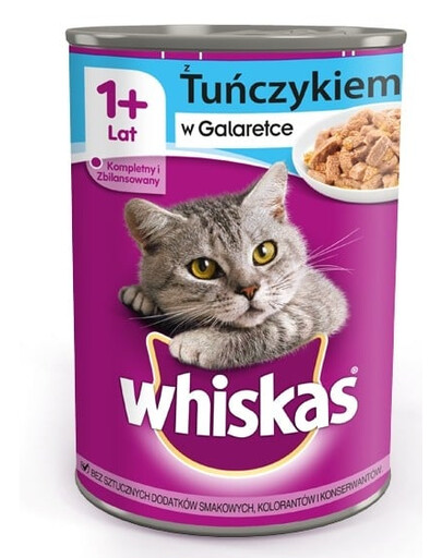 WHISKAS Adult purk 12x400 g - märg täistoit täiskasvanud kassidele, tükid tuunikalaga želees