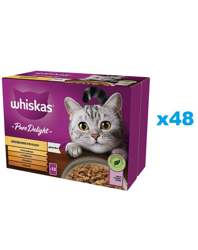 WHISKAS Adult kotike 48x85g Poultry Fricasse märja kassitoit marmelaadiga: kana, kalkun, linnuliha, part