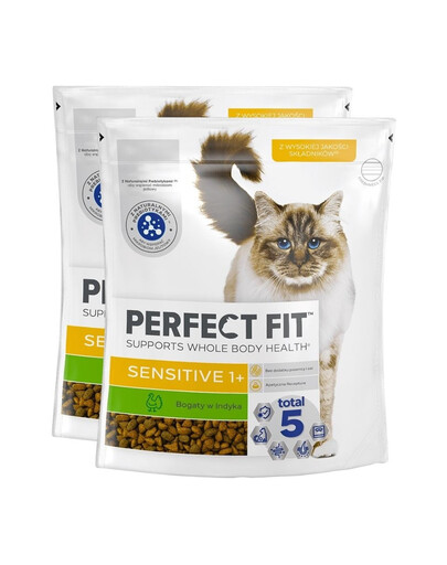 PERFECT FIT (Sensitive 1+) 2x750 g Rikkalikult kalkunit - kuivtoit tundliku seedimisega kassidele.