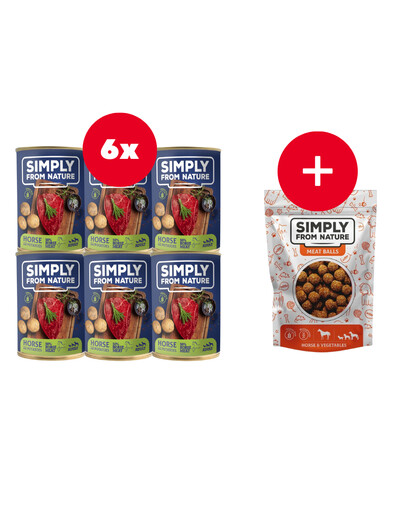 SIMPLY FROM NATURE märja koeratoidu hobuselihatoit kartuliga 6 x 400 g + TASUTA maiuspalad