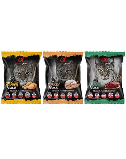 ALPHA SPIRIT segatud kuubikutega maiuspalad kassidele kana, kalkun ja part 30x50 g