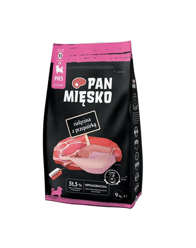 PAN MIĘSKO Cielęcina z przepiórką dla szczeniąt chrupki XS 9 kg