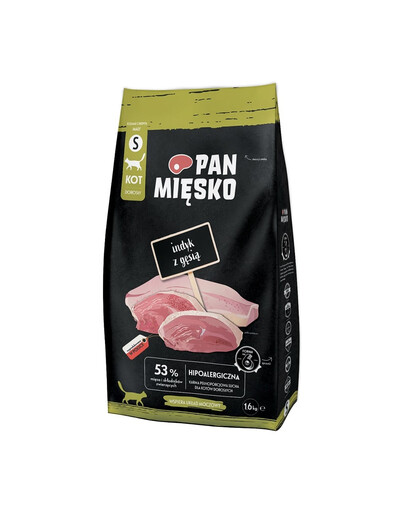 PAN MIĘSKO Indyk z gęsią dla kotów chrupki S 1,6 kg