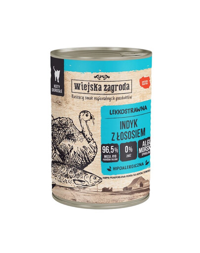 WIEJSKA ZAGRODA Indyk z łososiem mokra karma dla kotów 400 g