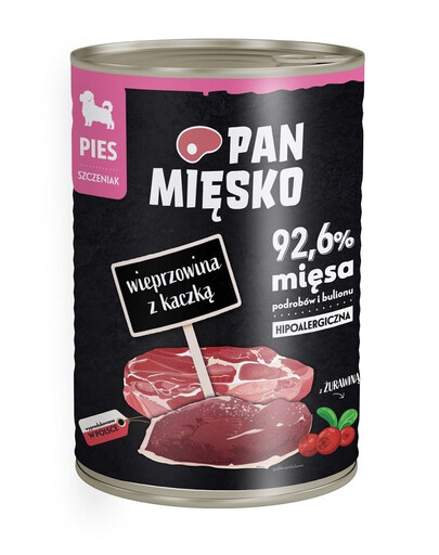 PAN MIĘSKO Wieprzowina z kaczką mokra karma dla szczeniąt 400 g