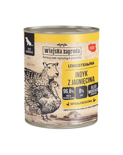 WIEJSKA ZAGRODA Indyk z jagnięciną 800 g bezzbożowa mokra karma dla psa