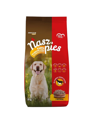 BIOFEED NASZ PIES sucha karma z wołowiną dla średnich i dużych psów 15 kg