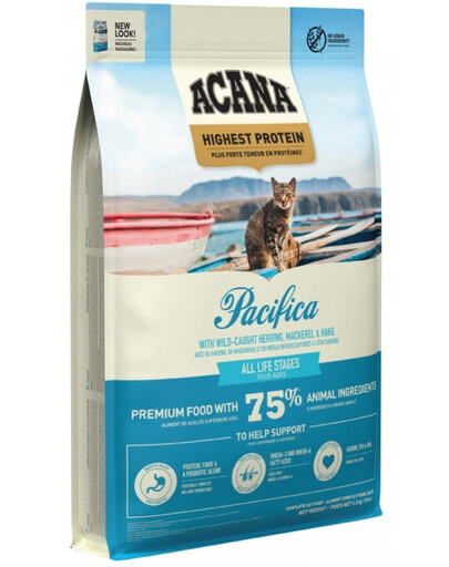 ACANA Pacifica Cat 4,5 kg + APPLAWS Cat Adult Tuna Fillet with Salmon in Jelly tuńczyk i łosoś w galarecie 6 x 70 g GRATIS