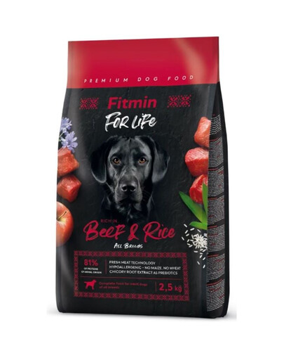 FITMIN Dog For Life Adult Beef Rice 2,5 kg kõikide tõugude koertele